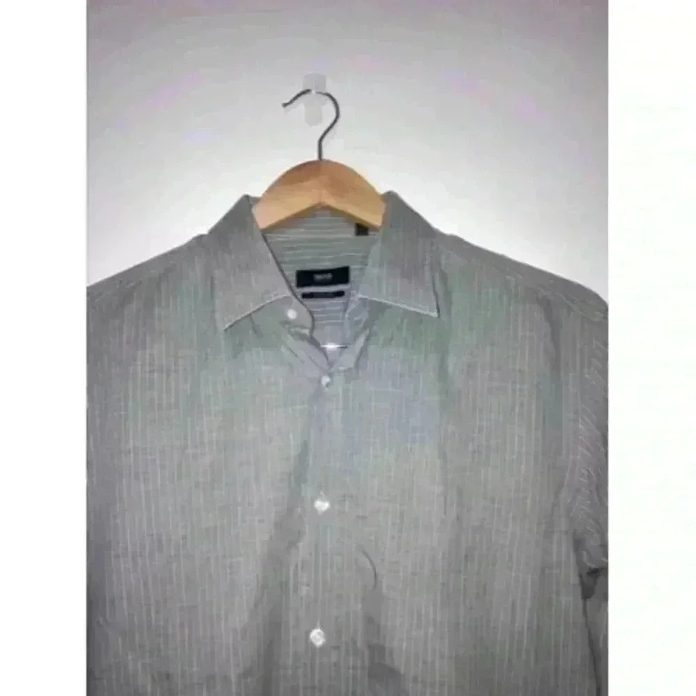 HUGO BOSS Long Sleeve Shirt Stretch Grey Striped Collar Dress Shirt 15 3/4 40 - Picture 2 of 12